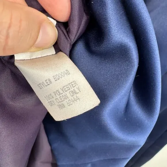 Vintage Nicole Miller Gown Dress 8 Navy Blue Satin Button Back Y2K Prom Formal - Picture 10 of 11